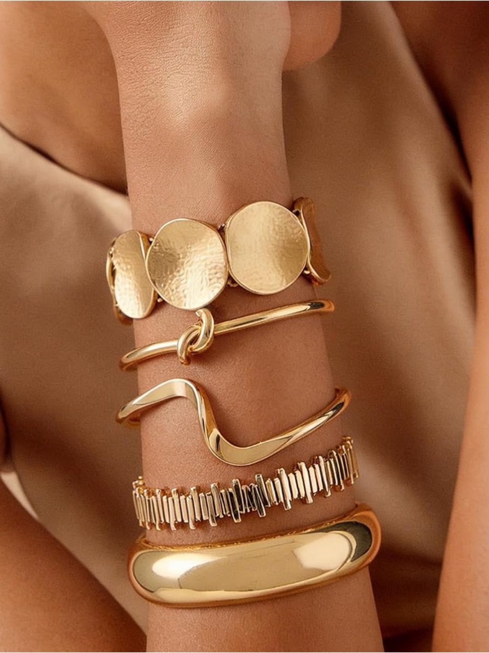 Anthropologie Gold Floral & Mixed-Texture Bracelet Stack